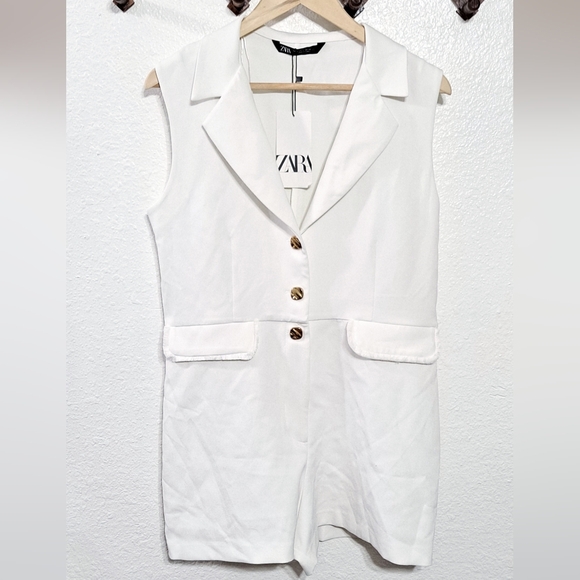 Zara~ White Sleeveless Blazer Romper - Picture 2 of 7